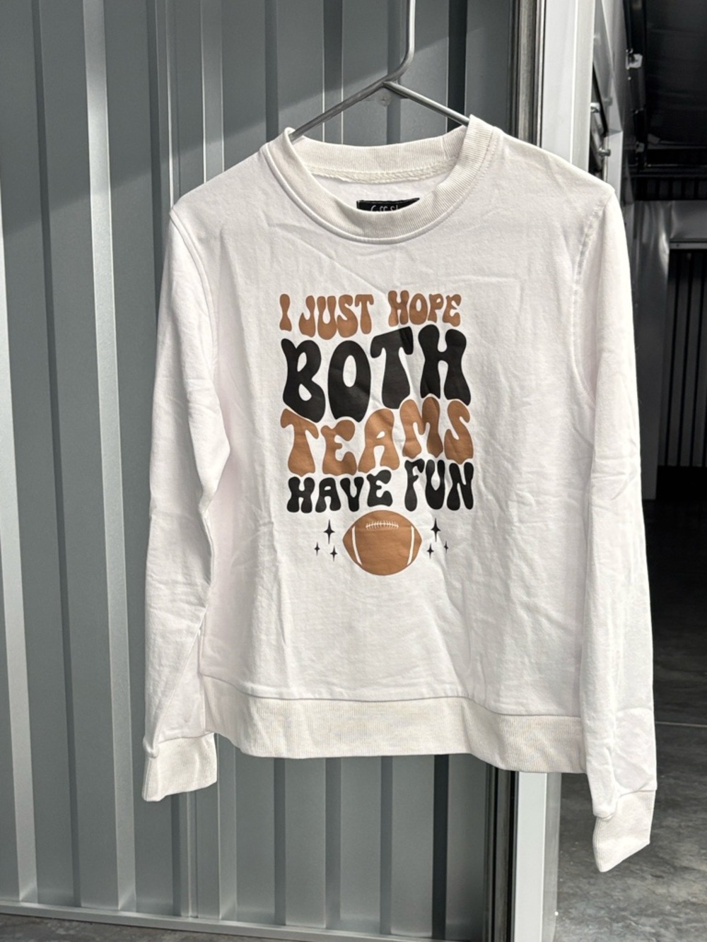 NWT CoffeeShop New York White Football Sweatshirt with Brown & Black Graphic Fun